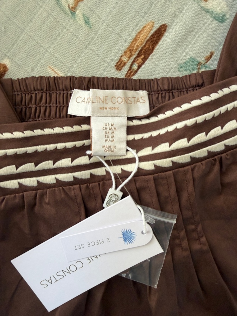 Caroline Constas Brown Two-Piece Set with Cream Embroidered Trim - Picture 2 of 14